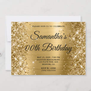 Convites Aniversário de Monograma Dourado Brilhante