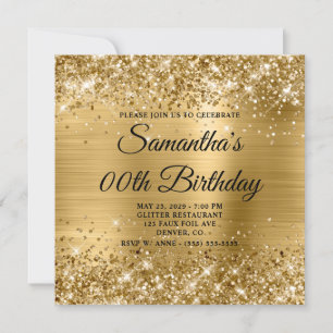Convites Aniversário de Monograma Dourado Brilhante