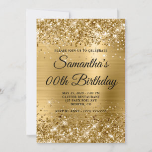Convites Aniversário de Monograma Dourado Brilhante