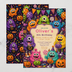 Convites Aniversário de Monstro Colorido de Halloween