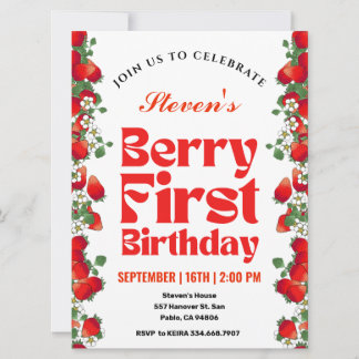 Convites Aniversário de Morango Berry Um Ano