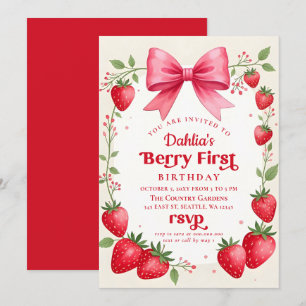 Convites Aniversário de Morango-de-Arco-rosa Berry Primeiro