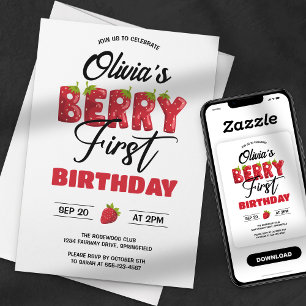 Convites Aniversário de Morango do Primeiro Berry