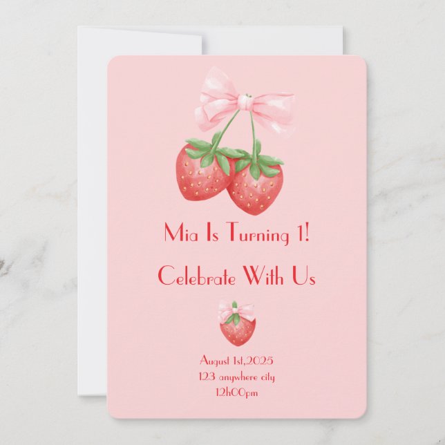 Convites aniversário de morangos (Frente)