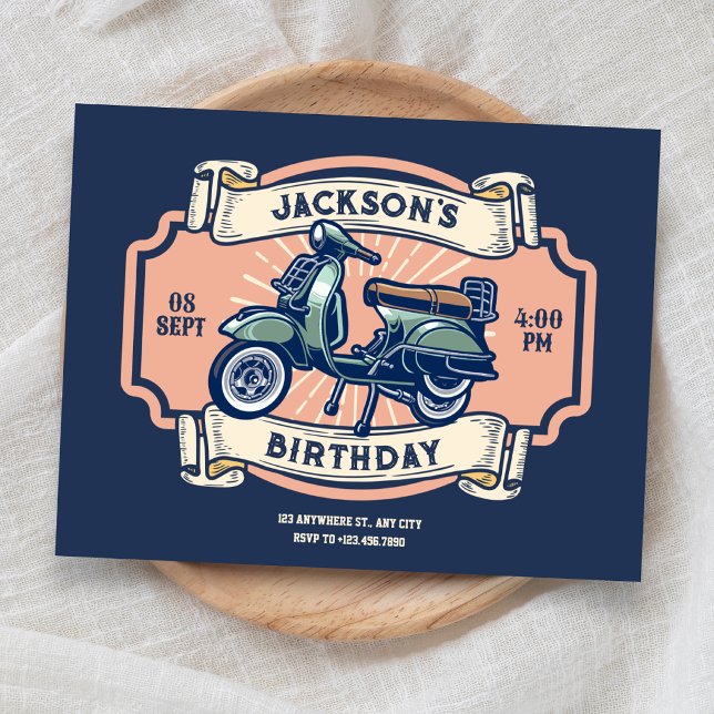 Convites Aniversário de moto clássica vintage retrô (Criador carregado)