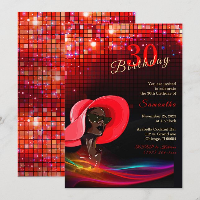 Convites Aniversário de Mulher Afro-Americana (Frente/Verso)