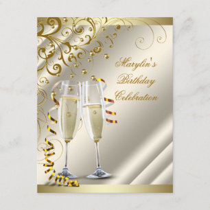 Convites Aniversário de Mulher Elegante Marfim Dourado