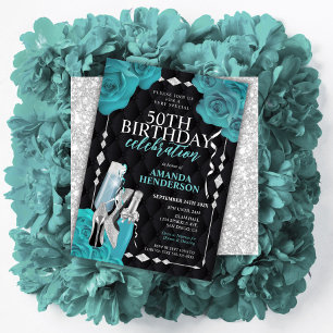 Convites Aniversário de Mulheres em Verde Água e Prata