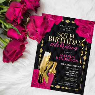 Convites Aniversário de Mulheres Rosa e Dourado