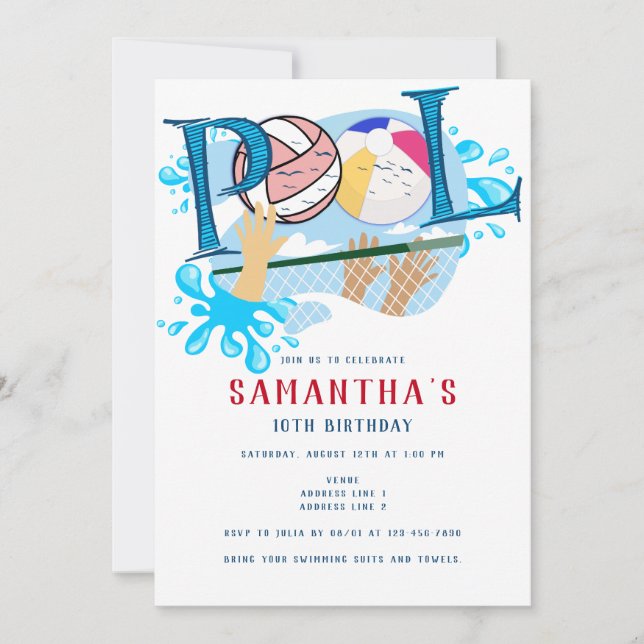 Convites Aniversário de natação na Piscina de vôlei da prai (Frente)