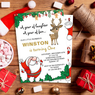 Convites Aniversário de Natal de Papais noeis de Reindeer