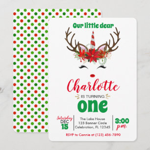 Convites Aniversário de Natal Verde Vermelho para a Garota