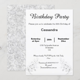 CONVITES ANIVERSÁRIO DE NEGRO BRANCO NEGRO DE PRATA ELEGAN