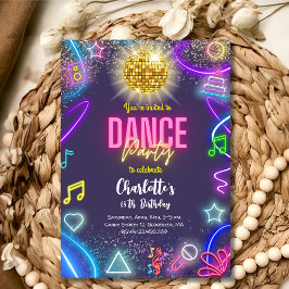 Convites aniversário de Neon Dance Party