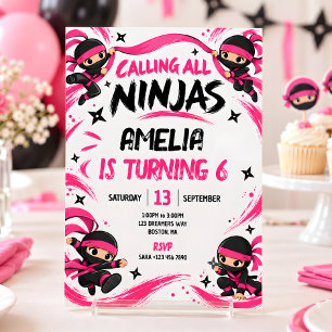 Convites Aniversário de Ninja Menina Rosa e Preta