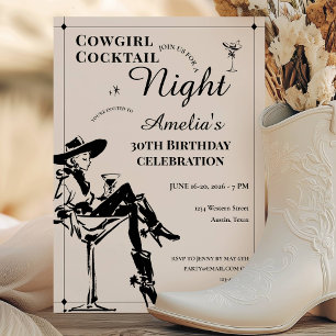 Convites Aniversário de Noite de Coquetel Cowgirl