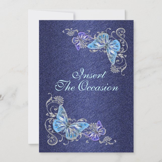 Convites Aniversário de noivado de casamento prata azul (Frente)