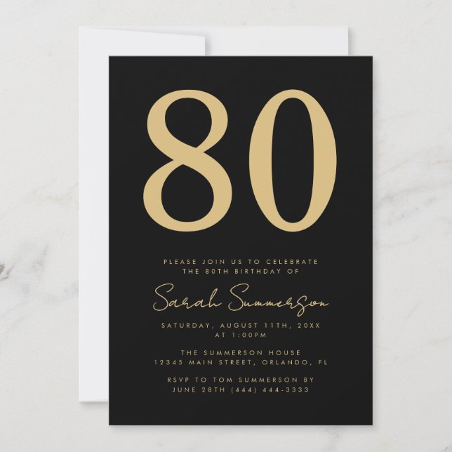 Convites Aniversário de Oitenta 80 Anos Escrito em Moderno  (Frente)