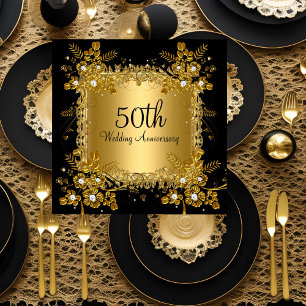 Convites Aniversário de Ouro com Diamante Preto Floral Swir