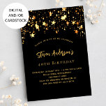 Convites Aniversário de ouro negro celebra festa elegante<br><div class="desc">Um convite de aniversário elegante para homens e mulheres. Fundo preto,  decorado com estrelas ouros. Personalize e adicione seu nome e detalhes da festa.</div>