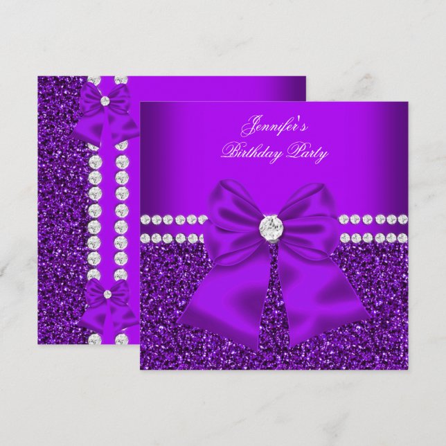 Convites Aniversário de Ouros Roxos Elegante Aniversário 2 (Frente/Verso)