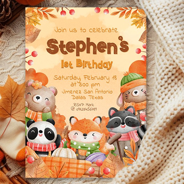 Convites Aniversário de Outono nas Florestas  (Autumn Woodlands Birthday Invitation)