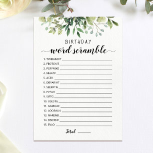 Convites Aniversário de palavras com o jogo Respostas