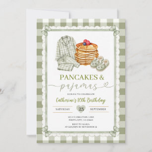 Convites Aniversário de Pancake e Pijamas Verde Sage