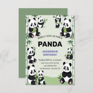 Convites aniversário de panda bonito e divertido