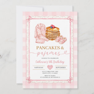 Convites Aniversário de Panqueca Rosa e Pijamas