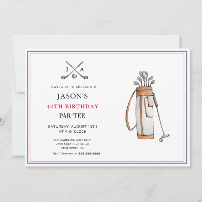 Convites Aniversário de PAR-TEE com tema de golfe simples (Frente)