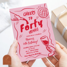 Aniversário de Parabéns Vintage Retro Rosa e Verme