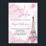 Convites Aniversário de Paris Branca Elegante 16 Rosa<br><div class="desc">Elegante Doce 16 Convites em cor-de-rosa e branco. A ilustração aquosa da Torre Eiffel de Paris tem destaques de rosa e ouro, enquadrados com uma punção brava de boque rosa. Doce Dezesseis, Ooh la! e o nome da aniversariante são manchados em rosa, enquanto os detalhes do seu convite são impressos...</div>