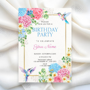 Convites Aniversário de pássaro floral estético
