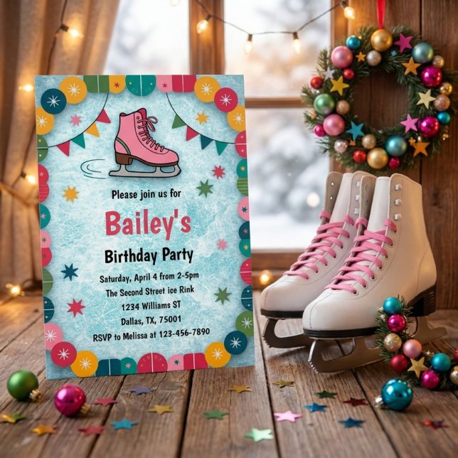 Convites Aniversário de Patinação no Gelo Retrô (Criador carregado)