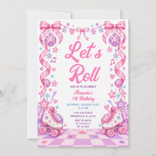 Convites Aniversário de Patinação no Gelo Rosa Roxo Vamos R