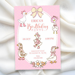 Convites Aniversário de pato Coquette rosa fofo