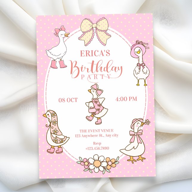 Convites Aniversário de pato Coquette rosa fofo (Criador carregado)
