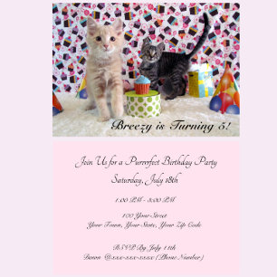 Convites Aniversário de Patton e Buffington (gato/ gatinho)