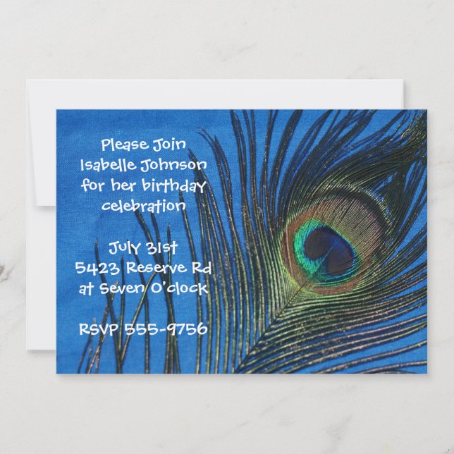 Convites Aniversário de Pavão Solteiro Azul (Frente)