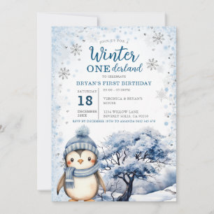 Convites Aniversário de Pengüim de Inverno Onederland Anima