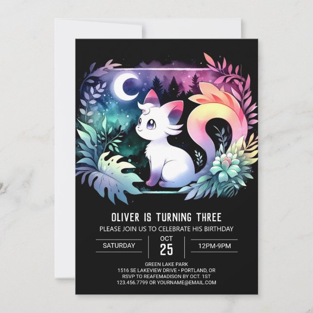 Convites Aniversário de Pequeno Gato Felino (Frente)