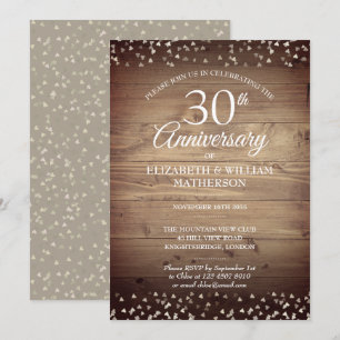 Convites Aniversário de Pérola de 30 anos Rustic Wood Confe