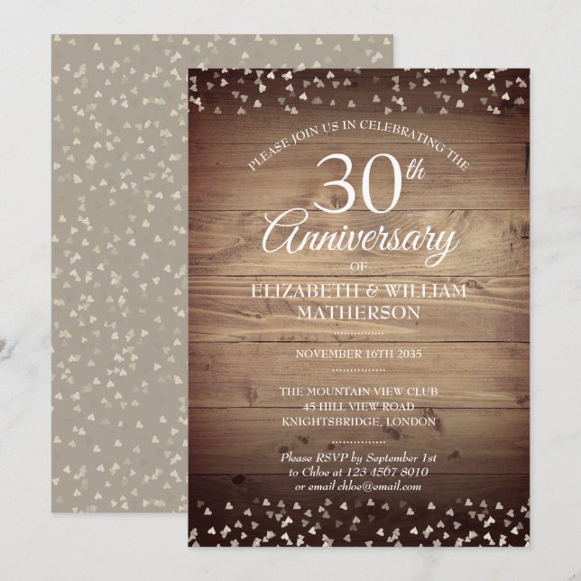 Convites Aniversário de Pérola de 30 anos Rustic Wood Confe (Frente/Verso)