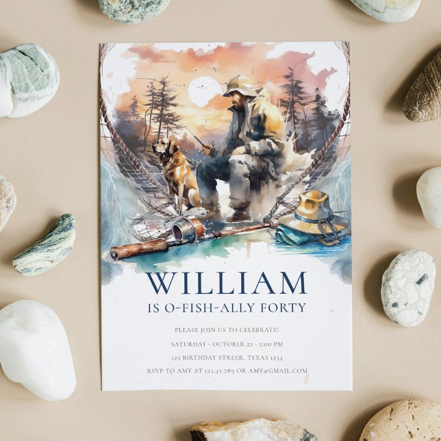 Convites Aniversário de Pesca de Homem e Cão Adultos (Criador carregado)