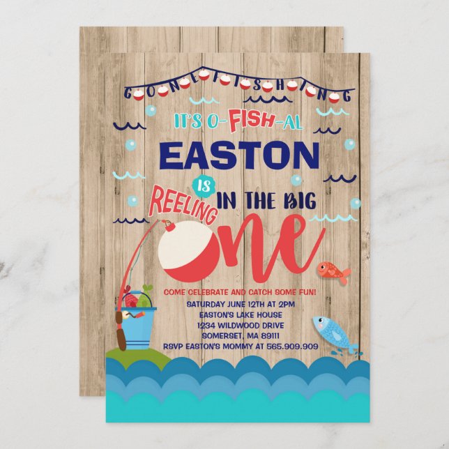 Convites Aniversário de Pesca O-Fish-Ally Um Partido (Frente/Verso)