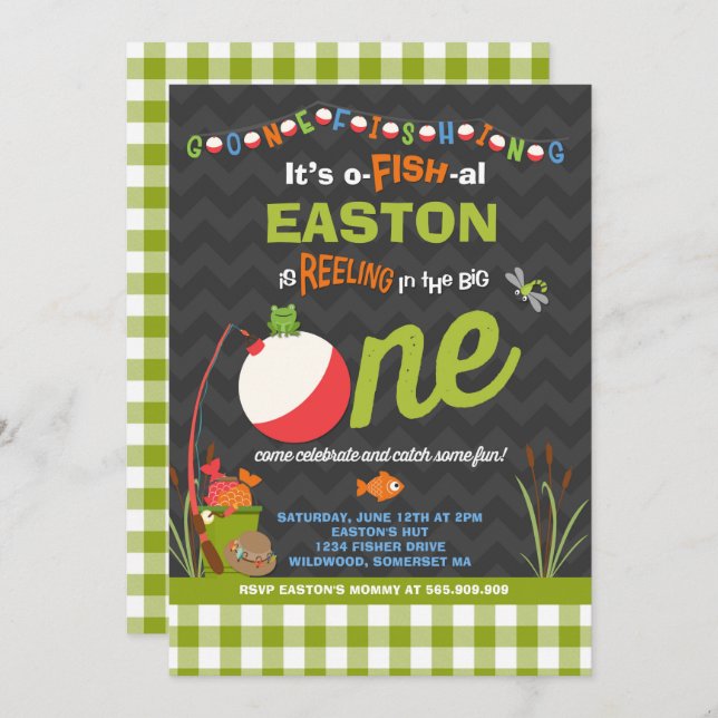 Convites Aniversário de Pesca O-Fish-Ally Um Partido (Frente/Verso)