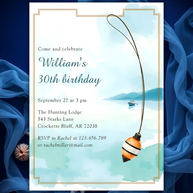 Convites Aniversário de Pesca para o Partido aniversário de (Fishing Birthday Invitation for Men Rustic 30th Birthday Party Invite)