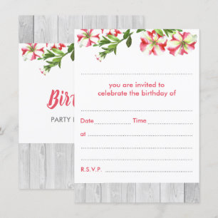 Convites Aniversário de Petunias, Reboque de Aquarelas Rá