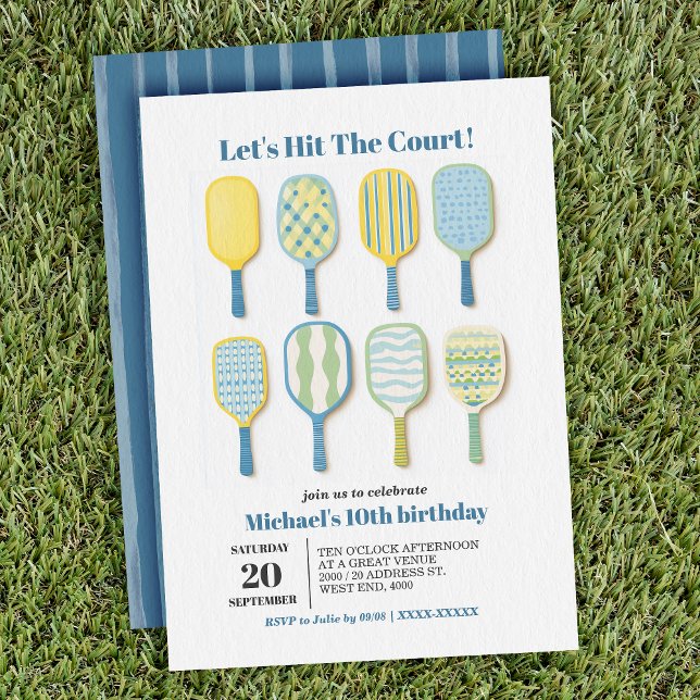 Convites Aniversário de Pickleball Elegante com Aquarela Si (Serve up some fun with this stylish pickleball-themed birthday invitation.)
